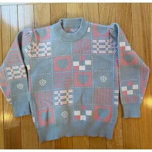 Vintage 80's girls sweater, hearts, pastels, acrylic 6Y‎